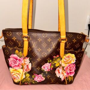 Custom Louis Vuitton Tote with hand painted Roses